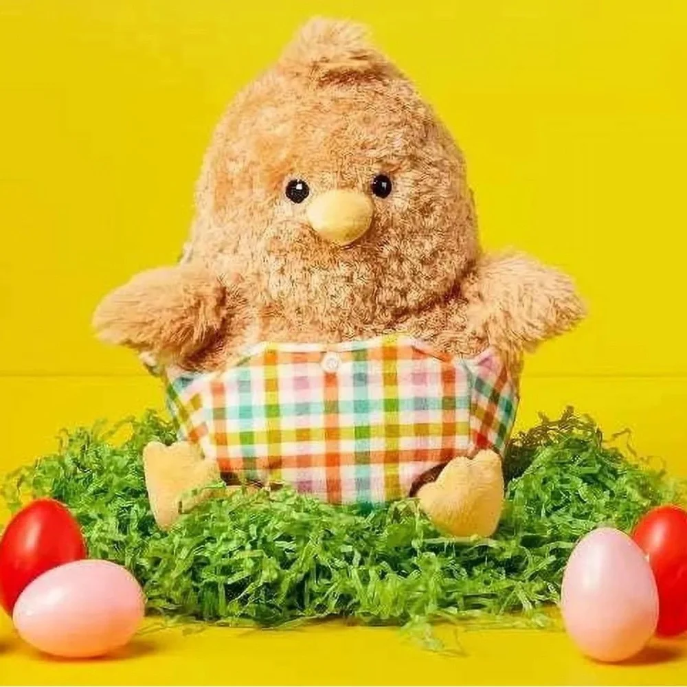 Easter Plush Fuzzy Brown 9” Chick with Gingham Egg Stuffed Animal Pal